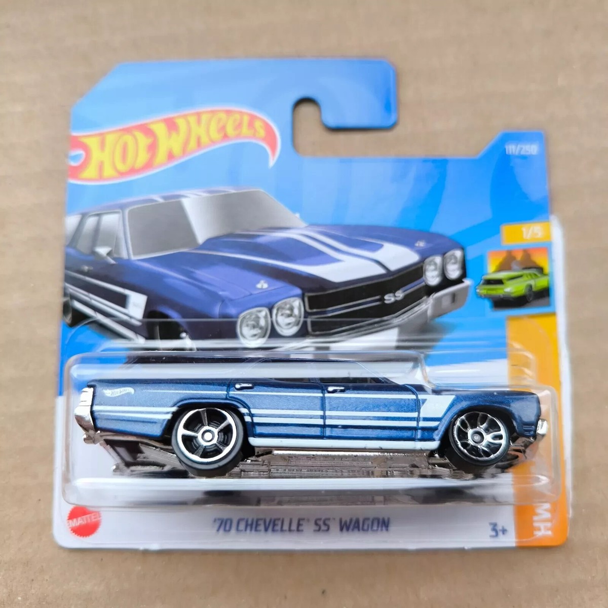 Hot Wheels SHORT CARD 2022 HW WAGONS 70 CHEVELLE SS WAGON BLUE 1/5