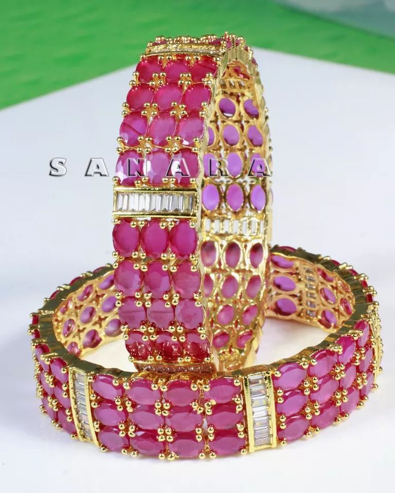 Conjunto de joyería brazalete Kada mujer moda india Bollywood chapado en oro AD 2 PIEZAS Foto 2 de 4