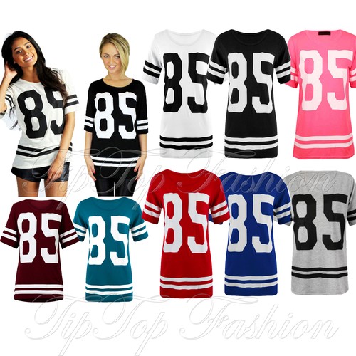 Ladies/Womens Oversized Baggy Jersey American Baseball 85 Printed T Shirt Top