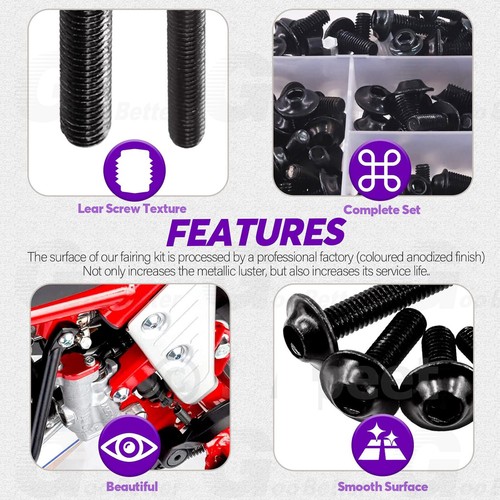 Juego completo de tornillos para carenado de motocicleta negro juego de accesorios piezas - Imagen 6 de 8