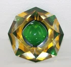 ORIGINAL VINTAGE MURANO GREEN YELLOW FACETED ASHTRAY **MINT!**