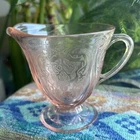 Pink Depression Glass Etched Floral Lace Creamer Pitcher Hazel Atlas Vintage