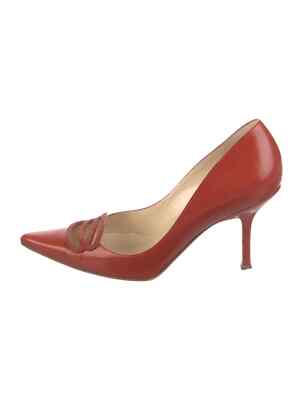 JIMMY CHOO Blood Orange Red Leather Pumps Size 7 IT 37 Good Condition with Box