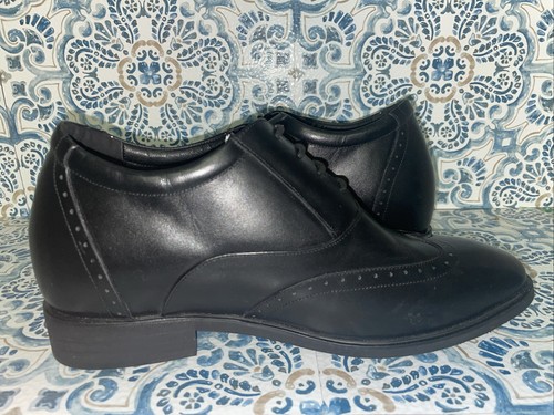 CALTO Men's Invisible Height Increasing Elevator Black Leather Lace-up Shoes - Picture 6 of 9