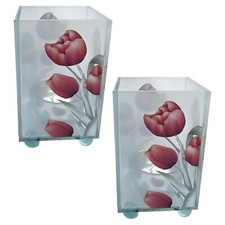 Set of 2 Red Tulip Glass Votive Candle Holders – Perfect for Home Decor & Gifts