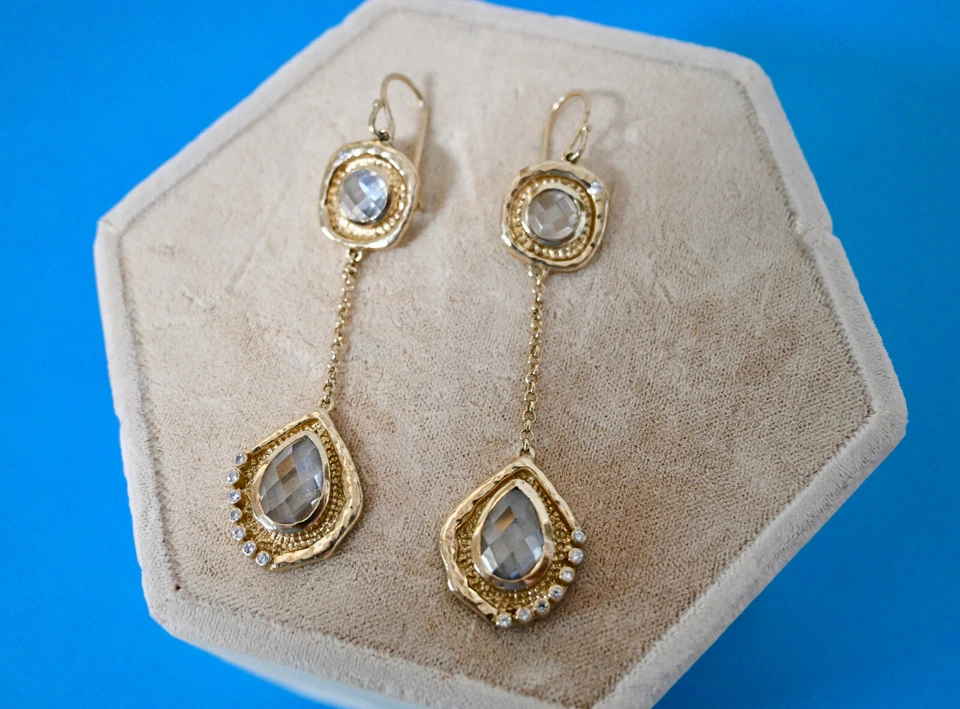 NWT $178 MELINDA MARIA *Memphis* Crystal Drop Earrings Art Deco 14k Gold Plated - Image 3 of 4