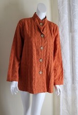 Focus Sz L Orange Long Interesting Woven Textural Art Lagenlook Jacket
