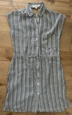 Davi&Dani Women's S Linen Blend Blue Striped Dress Coastal Grandmother