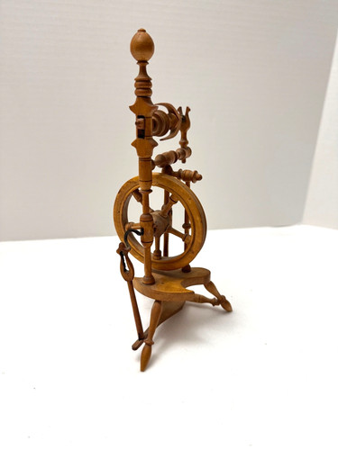 Spinning Wheel Mini Wood Wooden miniature Measures 11" tall Estate Find