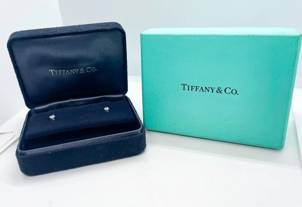 Tiffany & Co. Platinum Solitaire Diamond Stud Earrings with Tiffany Box - Image 3 of 4