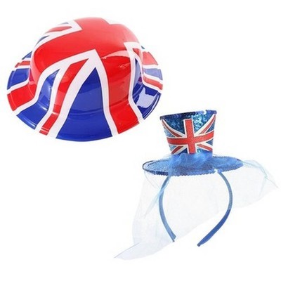 UNION JACK FACINATOR & BOWLER HUT VE DAY STREET PARTY KOSTÜM ROYAL