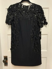 Tahari by Arthur S.Levine Short Slv Crochet Floral-Lace Black Dress Size 4P NWT