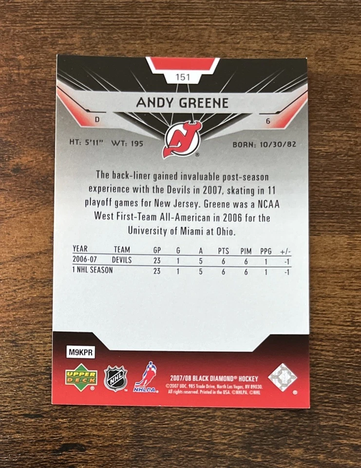 2007-08 Upper Deck Black Diamond Rookie Gems Andy Greene #151 Devils RC - Image 2 of 2