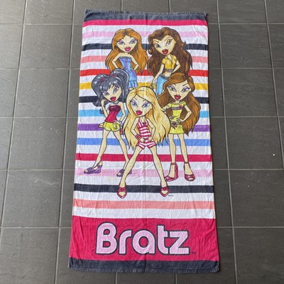 Vintage Bratz Beach Towel 2004 MGA Yasmin Cloe Jade Sasha Striped Retro 150x75cm