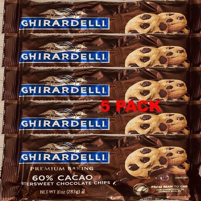GHIRARDELLI Premium Baking 60% COCOA BITTERSWEET CHOCOLATE CHIPS 10 oz 5 PACK