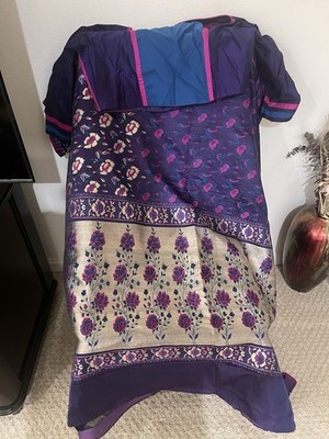 Gorgeous Handwoven Floral Katan Silk Benarasi Saree With Stitched Blouse Sz 40