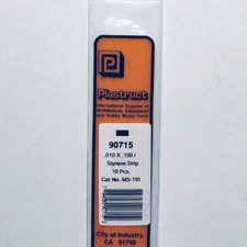 Plastruct 90715 Styrene Rectangle Strip 0.010"x 0.100"x 10" (10)