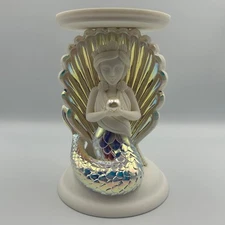 Bath & Body Works Mermaid Pedestal Iridescent 3 Wick Candle Holder Shell Pearl