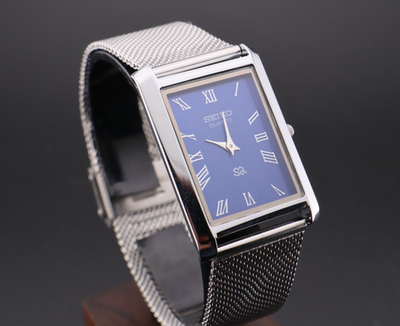 Vintage Seiko Slim Tonneau Tank BLUE DIAL Japanese Men's Wrist