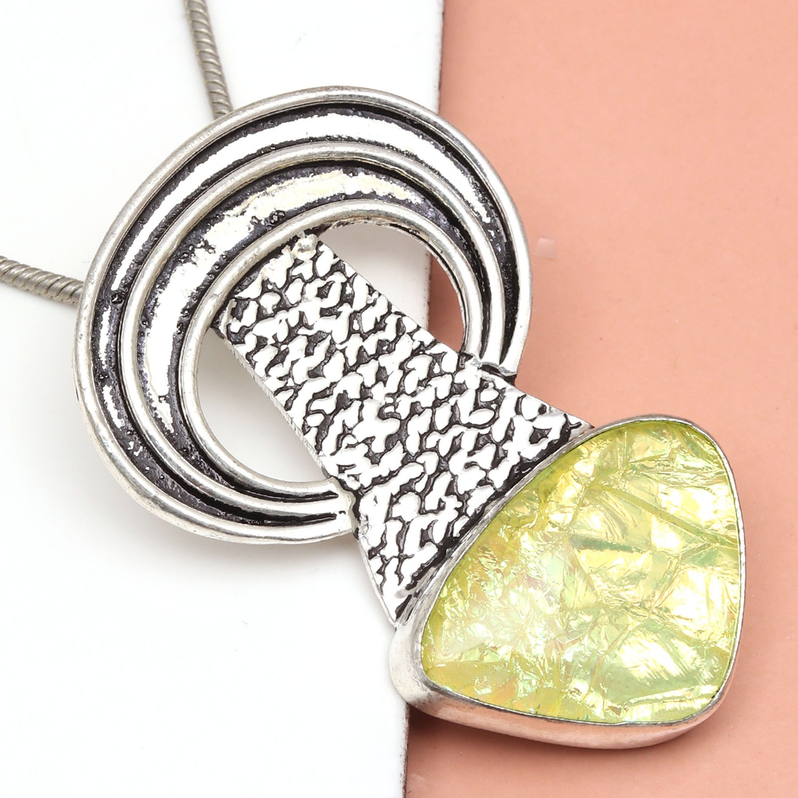 Yello Austrelian Opal Gemstone Mother's Day Silver Jewelry Pendant  2