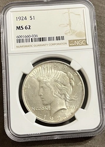 1924 Peace Dollar NGC MS62