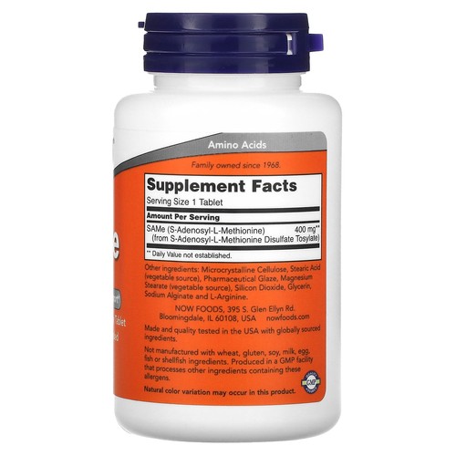 Now Foods SAMe 400 mg 60 Tablets GMP Quality Assured, Vegan, Vegetarian - Picture 2 of 3
