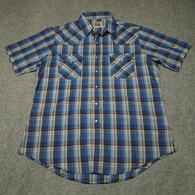 ELY Cattleman Men's Casual Snap-Down Shirt Blue L Cotton Blend