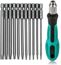 12Pcs  75mm Torx Screwdriver Bit Set T6-T40, 1/4 Inch Hex Shank | Non-slip Grip