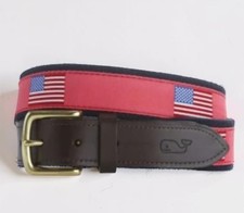 Vineyard Vines Men's American Flag Belt Canvas Leather Brass Size 36 Lk Nw