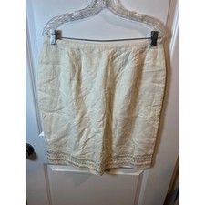 Norton McNaughton Womens Pencil Skirt 100 Linen Embroidered Cream Size 14