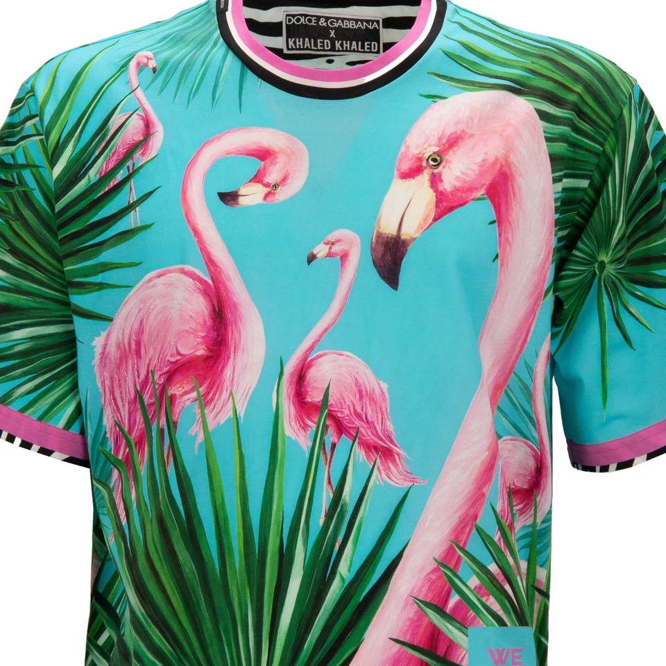 DOLCE & GABBANA x DJ KHALED Oversize T-Shirt with Flamingo Print Pink Blue 11358 - Image 3 of 4