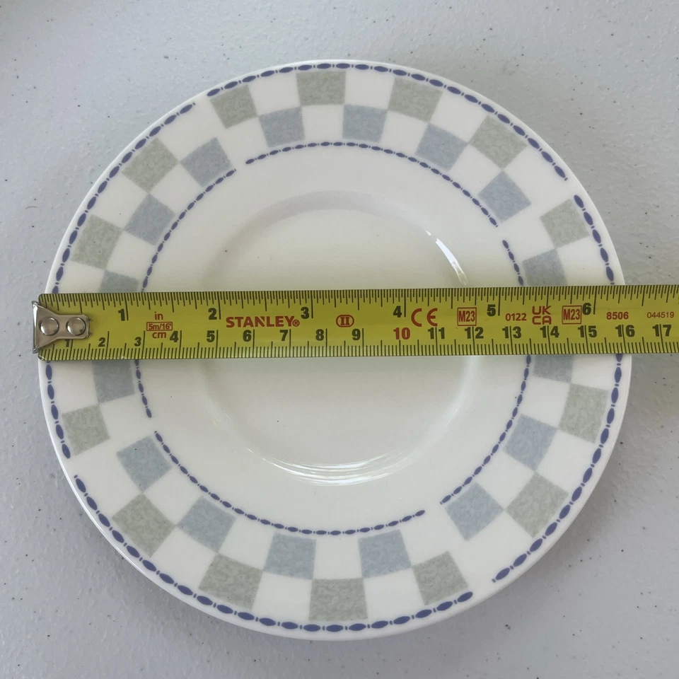 8 зеленых и синих полос с узором Oneida Katrin с листьями плоскими чашками с 8 блюдцами - Изображение 2 из 4