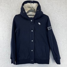 Abercrombie Kids Navy Blue Sherpa Lined Snap Front Hoodie Jacket Size 11/12