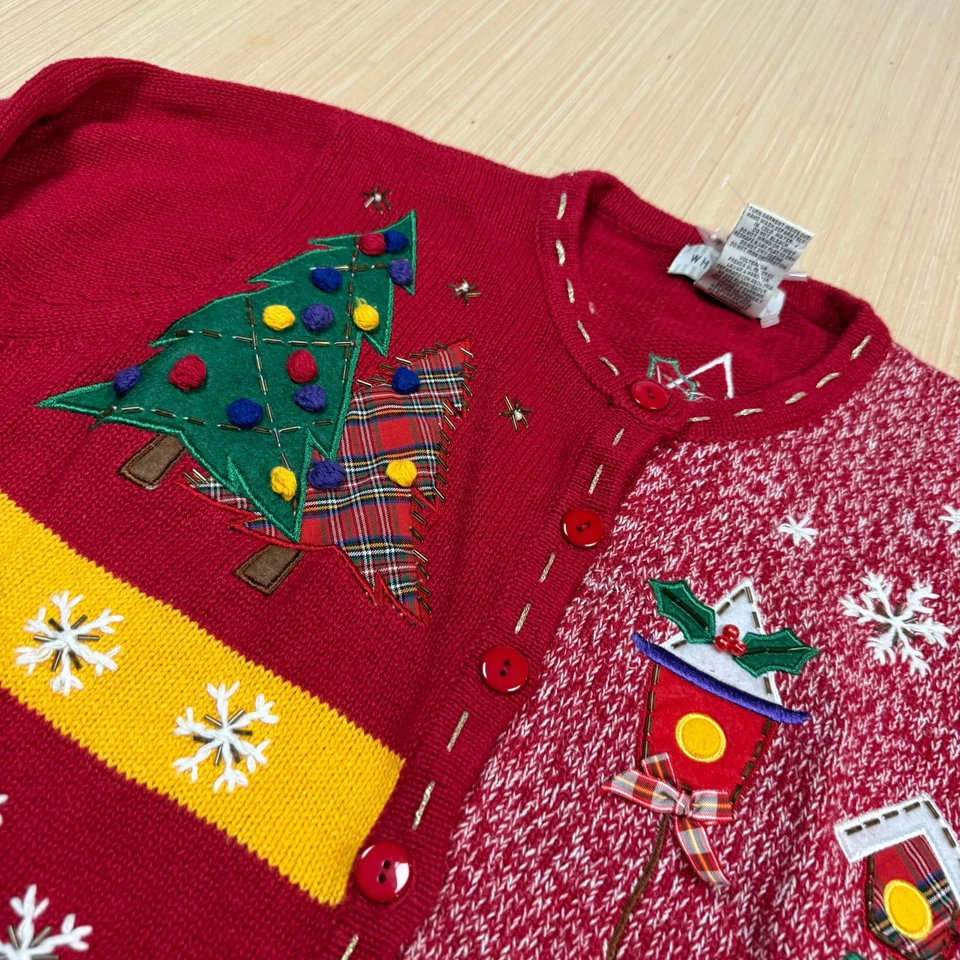 Cárdigan Suéter Navidad Ciervo Blanco Vintage Grande Muñeco de Nieve Copo de Nieve Años 90 Caramelo Foto 3 de 4