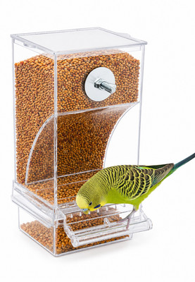 Automatic Bird Feeder Cage Seed Dispenser with Husk Catch Tray   Clear Acrylic f