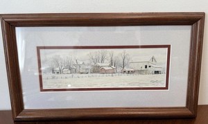 Jon Crane Signed Framed Winter Barn Farmhouse Landscape Print Art