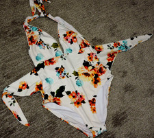 Unbranded SZ M one piece padded floral halter/waist tie swimsuit hi-rise leg