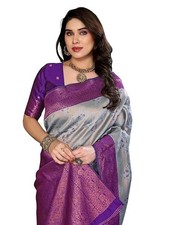 Women's Kanjivaram Style Soft Silk Banarasi Sarees With Blouse Piece