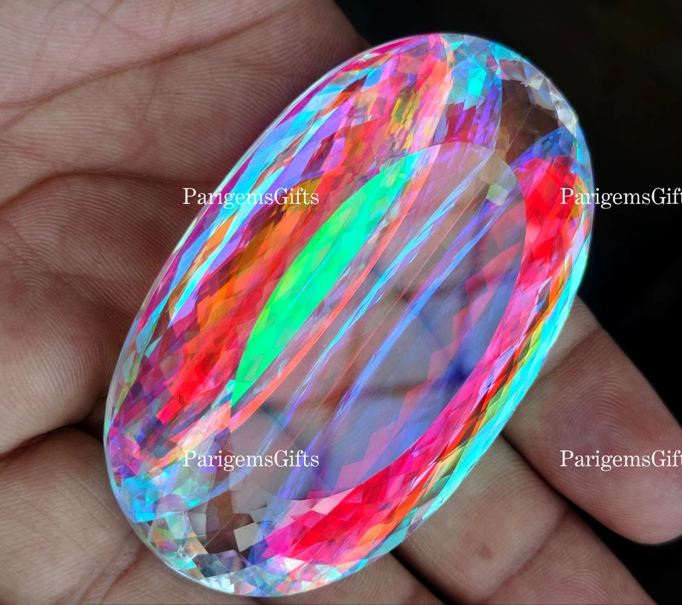 410 Ct Rainbow Mystic Quartz Oval Cut Healing Crystal Loose Gemstone - Image 4 of 4