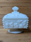 Vintage Westmoreland Paneled Grape Milk Glass Candy Dish with Lid