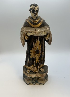 Antique Spanish Colonial Santos Wood Carved Holy Francisan Monk
