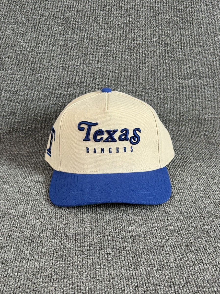 Mitchell & Ness Texas Rangers MLB Snapback Hat Cream Blue Script Logo