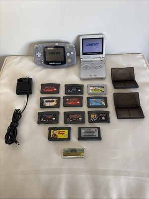 Nintendo GBA Console Lot Glacier GBA No Door Silver GBA SP OEM Charger 11 Games