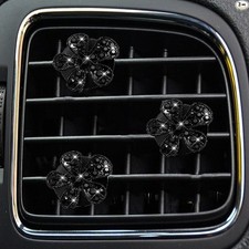 Cute Flower Crystal Rhinestone Car Air Vent Clips, 3-Piece Air Fr Color: Black