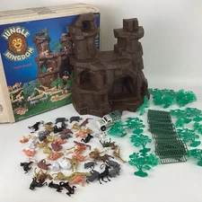 Vintage 1980s Tim Mee Toys Jungle Kingdom Animal Playset 15" Mountain w Box USA