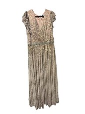 MAC DUGGAL 5502 SEQUINED WRAP OVER RUFFLED CAP SLEEVE COPPER  GOWN 14
