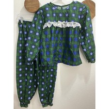 Vintage Winter Girls Size Large 2 Piece Plaid Snowflake Pajama Set