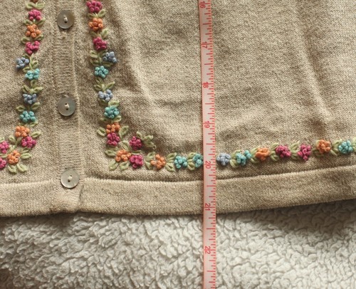 LL Bean Pullover Gr. Small Knopf Cardigan Blumenstickerei Leinenmischung hellbraun - Bild 12 von 22