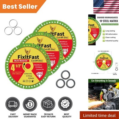 Ultra-Durable 4.5 Inch Diamond Cut Off Disc with Easy Install Washers - 3 Pack