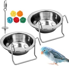2 Pack Bird Feeder Birds Bowls Stainless Steel Dishes Coop Cups W/ Wire Hook